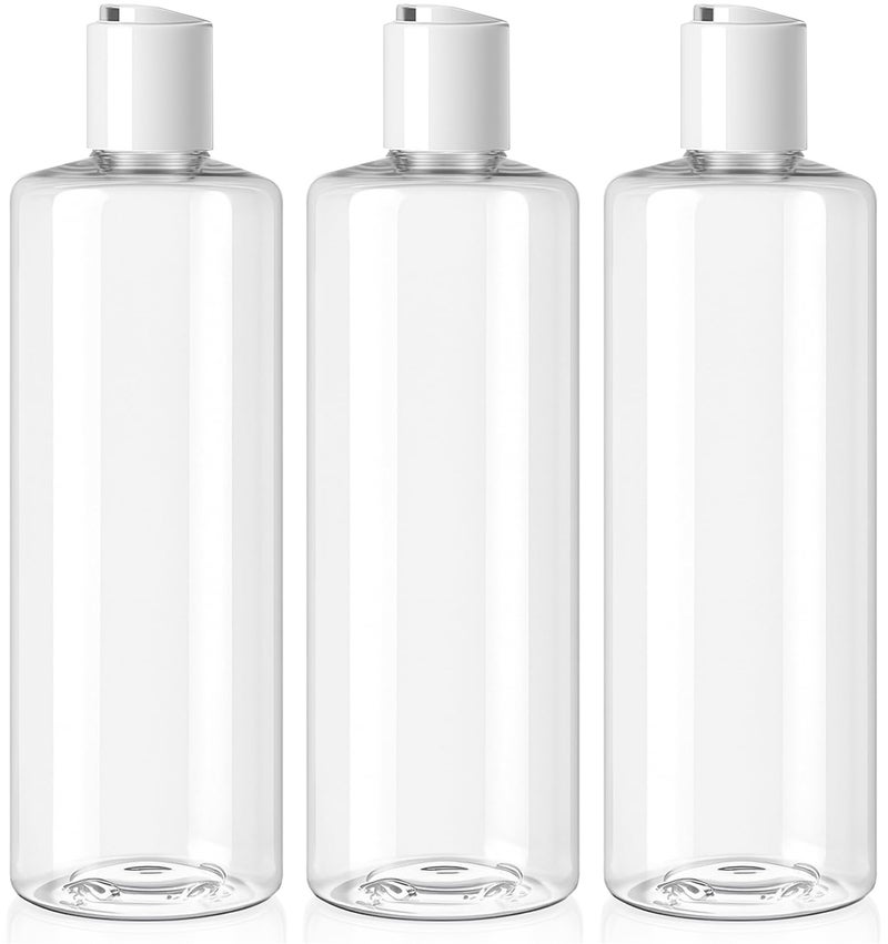 Bar5F Clear Plastic Empty Bottles, 16 oz, 3 Pack, BPA-Free Squeezable Containers with Disc Top Caps for Shampoo, Lotion, Body Soap - Image 1